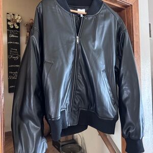 VILA Black Faux Leather Jacket - Size L NWT